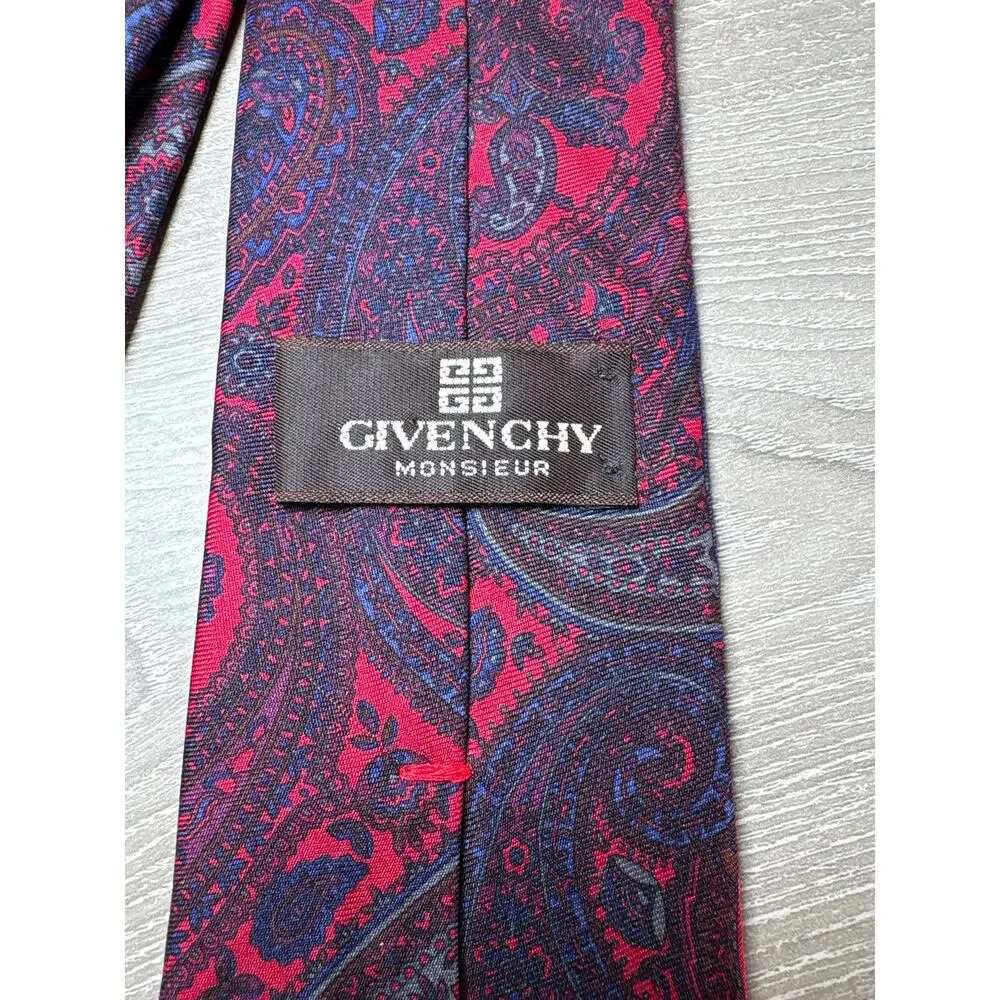 Vintage Givenchy Monsieur Men's All Silk‎ Tie- Italy- Subdued Parrots- Blue Red